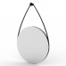 Espelho Decorativo Adnet Wood Alça Corino 38cm Redondo