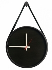 Relógio Decorativo Adnet Preto Alça Corino Preto Mostrador Preto com Ponteiro Branco 40cm Redondo