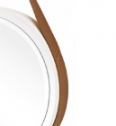 Espelho Decorativo Adnet Branco Alça Corino Caramelo Led Amarelo 60cm Redondo Botão