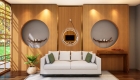 Espelho Decorativo Adnet Branco Alça Corino Caramelo Led Amarelo 60cm Redondo Botão