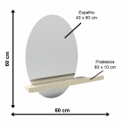 Espelho Funcional Shelf Prateleira Pinus 60x40cm Oval